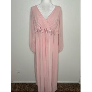 New Ever Pretty Light Pink V-Neck Chiffon Long Sleeve Formal Evening Dress Sz 22